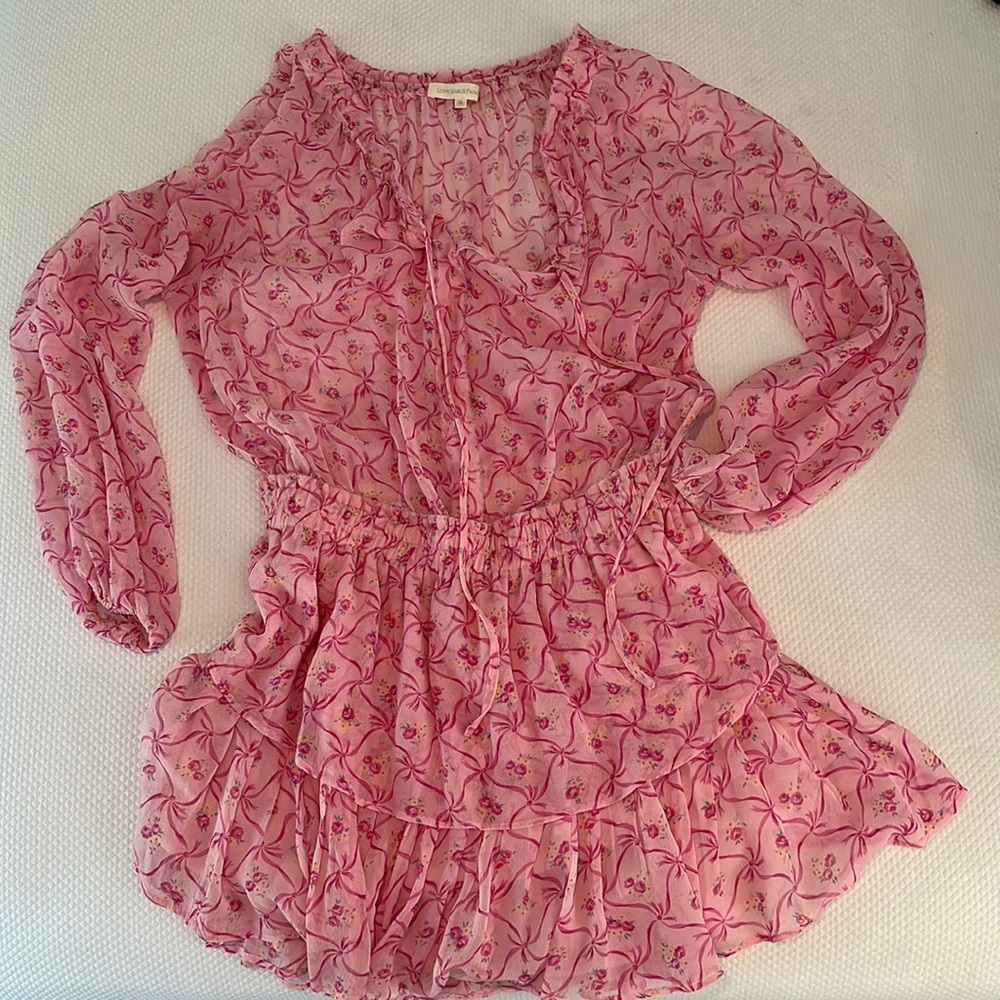 Women’s LoveShackFancy Pink Ribbon Print Dress